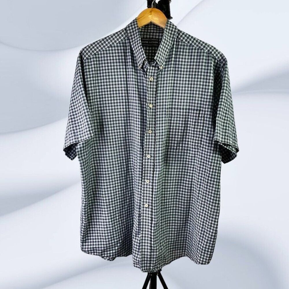 David Taylor Mens Blue Green‎ Pinstripe Short Sleeve Button UP Shirt Size XXL